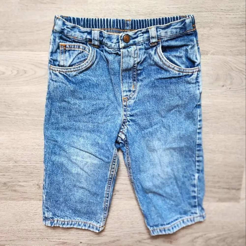 Gymboree Boy's Vintage Infant Elastic Waist Lined Denim Pants Size 12-18 Months